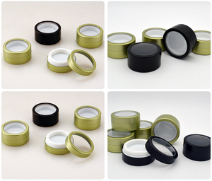 <span class=keywords><strong>4g</strong></span>プラスチック製の空のアイシャドウボックス/透明な窓の蓋が付いたブラックゴールドの丸いブリキ缶/メイクアップミニサンプル缶詰ジャー