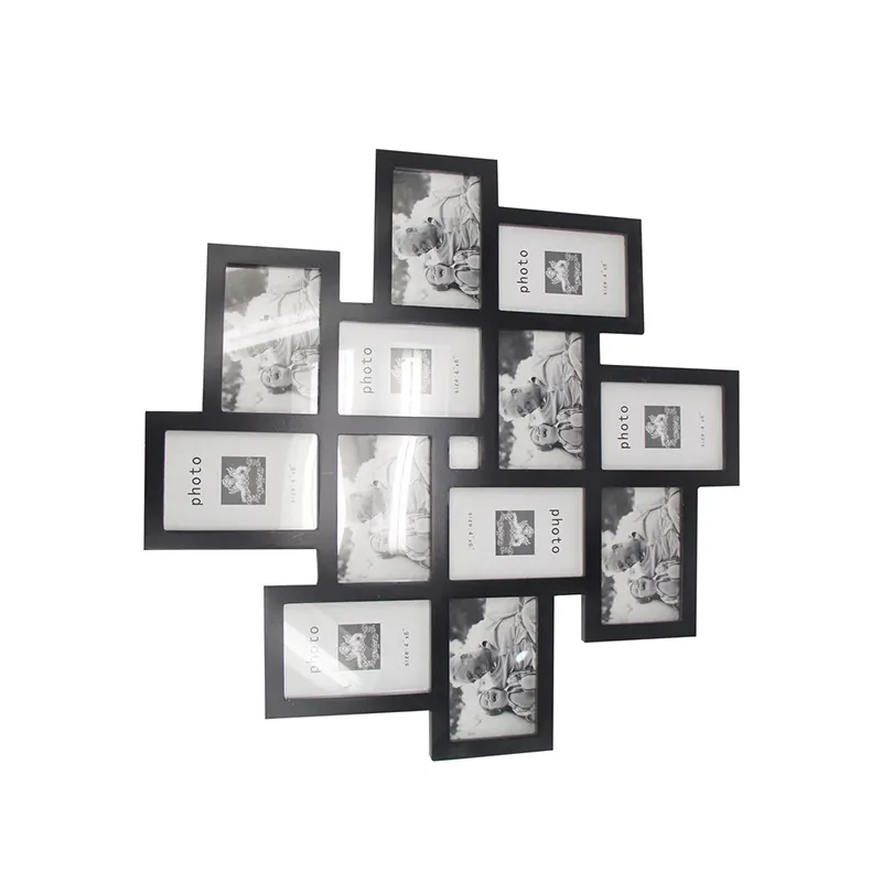 Moldura de madeira para pendurar na parede, moldura de fotos com 12 aberturas