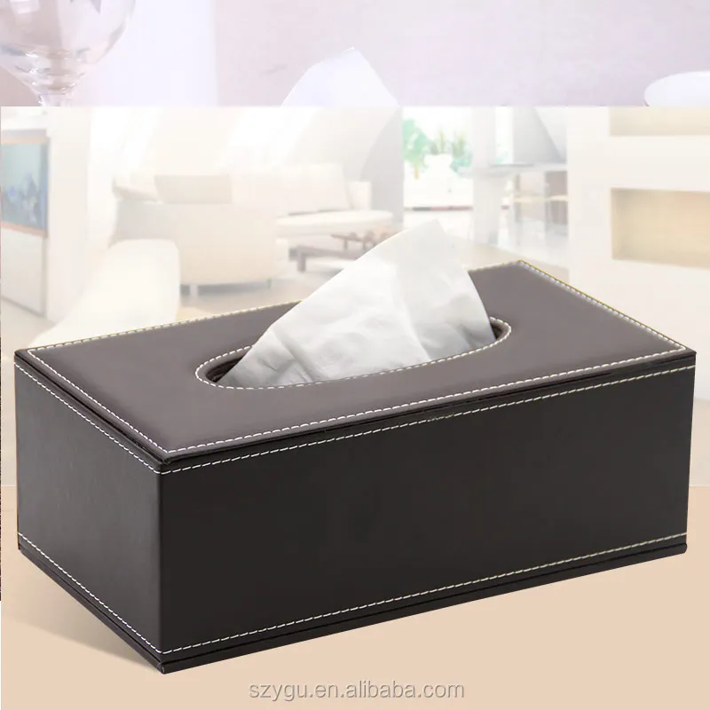 Facial Tissue Boxes in Stock Popular PU Leather Square Room Kitchen Car Pu Leather Tissue Box Holder Napkin Recyclable