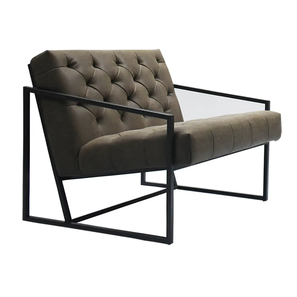 Fauteuil en cuir à cadre métallique noir, fauteuil en cuir avec Rivet, décoration