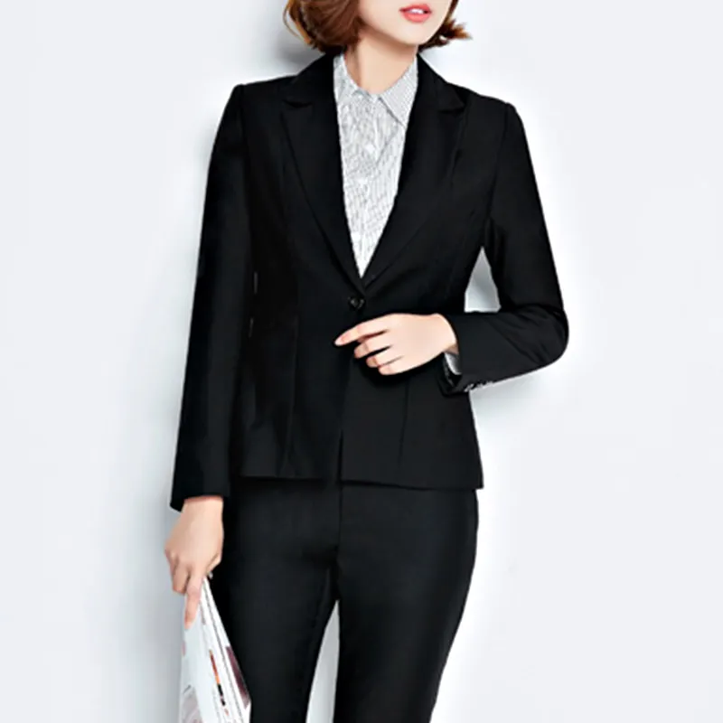 Traje de estilo bordado para mujer, uniforme de maestro, para oficina, banco, color negro