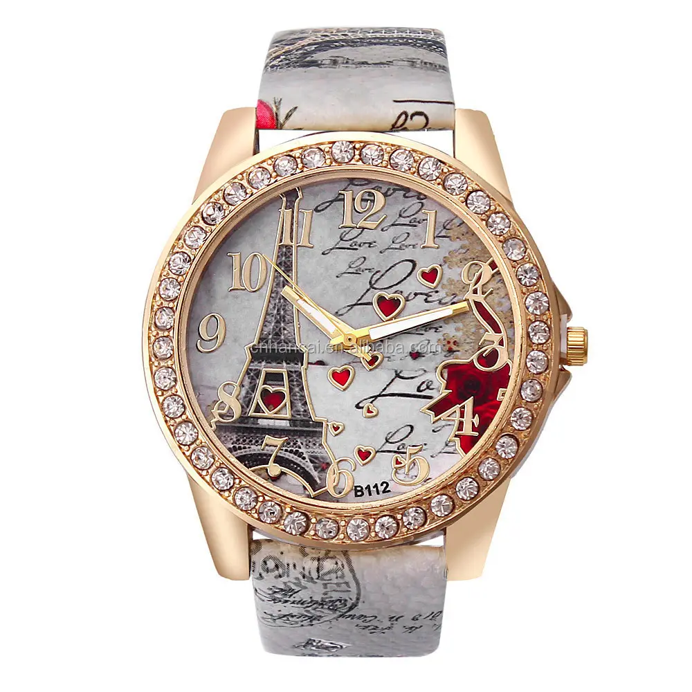 Orologio da donna grande moda cristallo di lusso parigi torre Eiffel orologi da donna cinturino in pelle orologio da polso al quarzo orologi da donna Casual