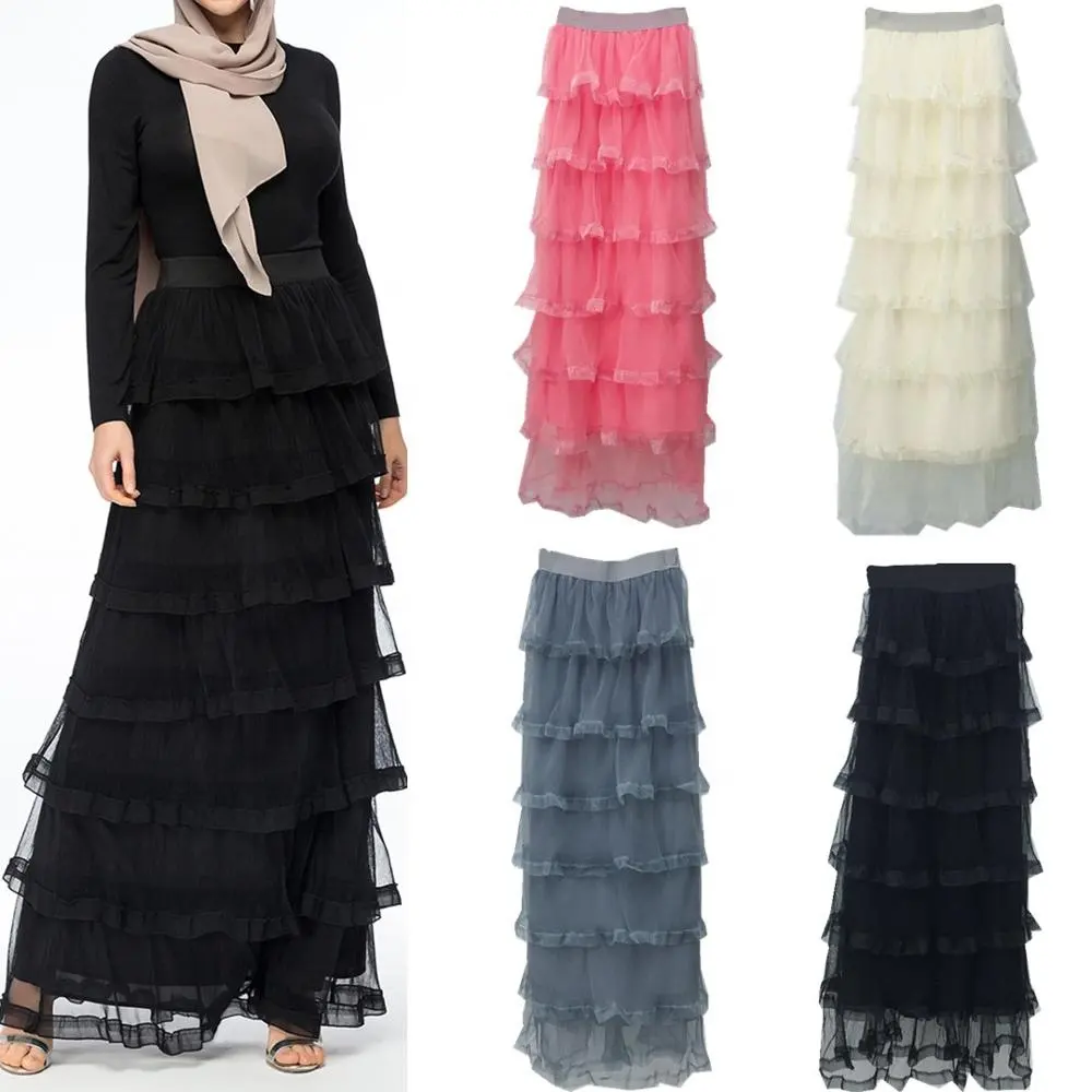 Faldas largas de malla con capas para mujer musulmana, novedad, 2019