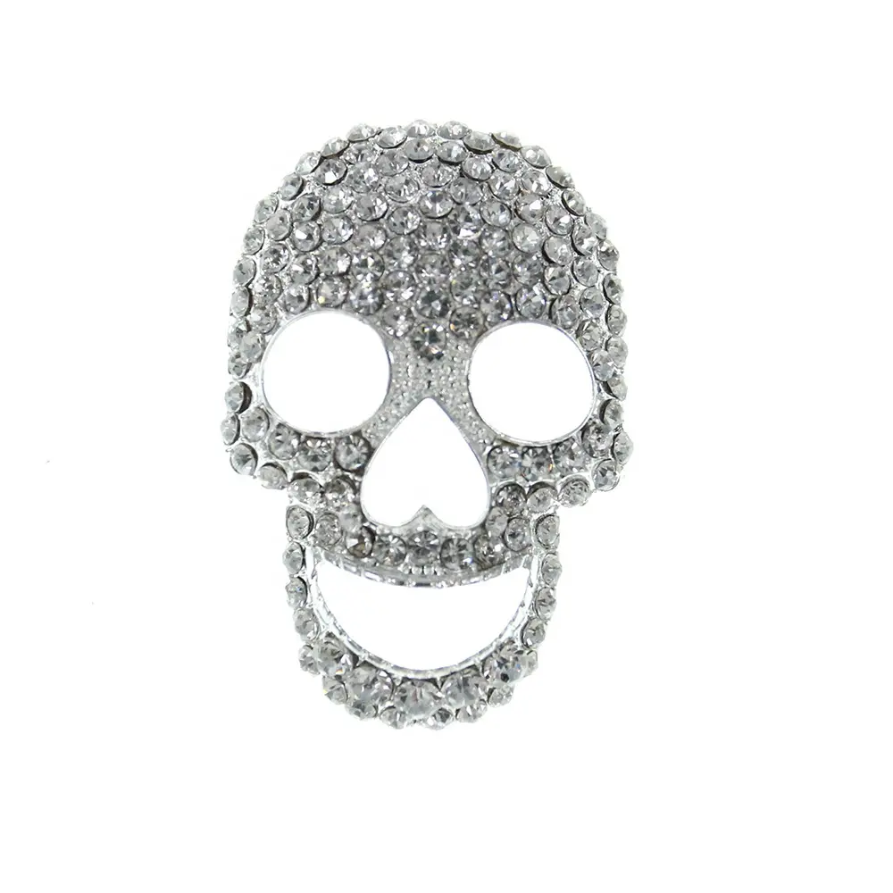 Pin de solapa para Halloween, broche de cabeza de calavera con diamantes de imitación de cristal, para regalo, venta al por mayor