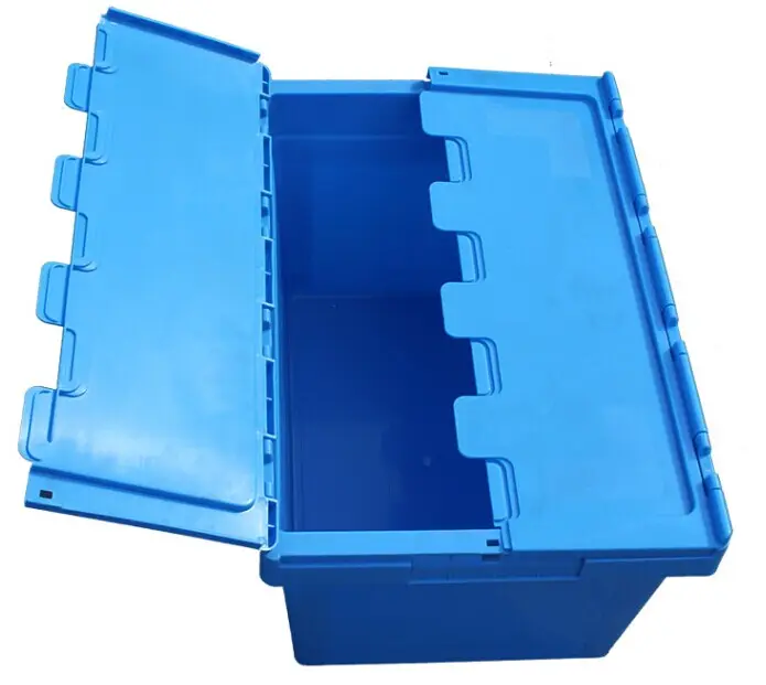 صندوق متحرك بلاستيكي قابل للتكديس والتداخل مع غطاء مفصلي