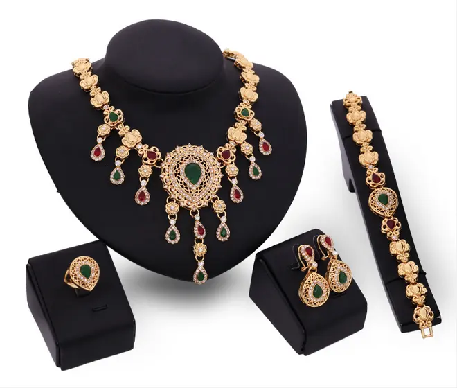 4 unidades bonito múltipla corrente mulheres transparente ouro banhado clássico africano jóias conjuntos de casamento