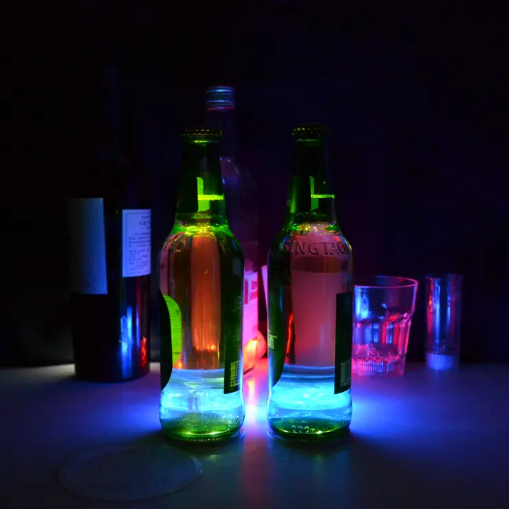 Bon promotionnel UV lumière led bouteille coaster