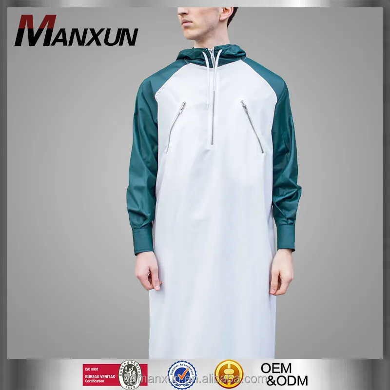 Haut de gamme musulman Jubah 2016 Zip Panel Hood Thobe Jubba Designs pour hommes