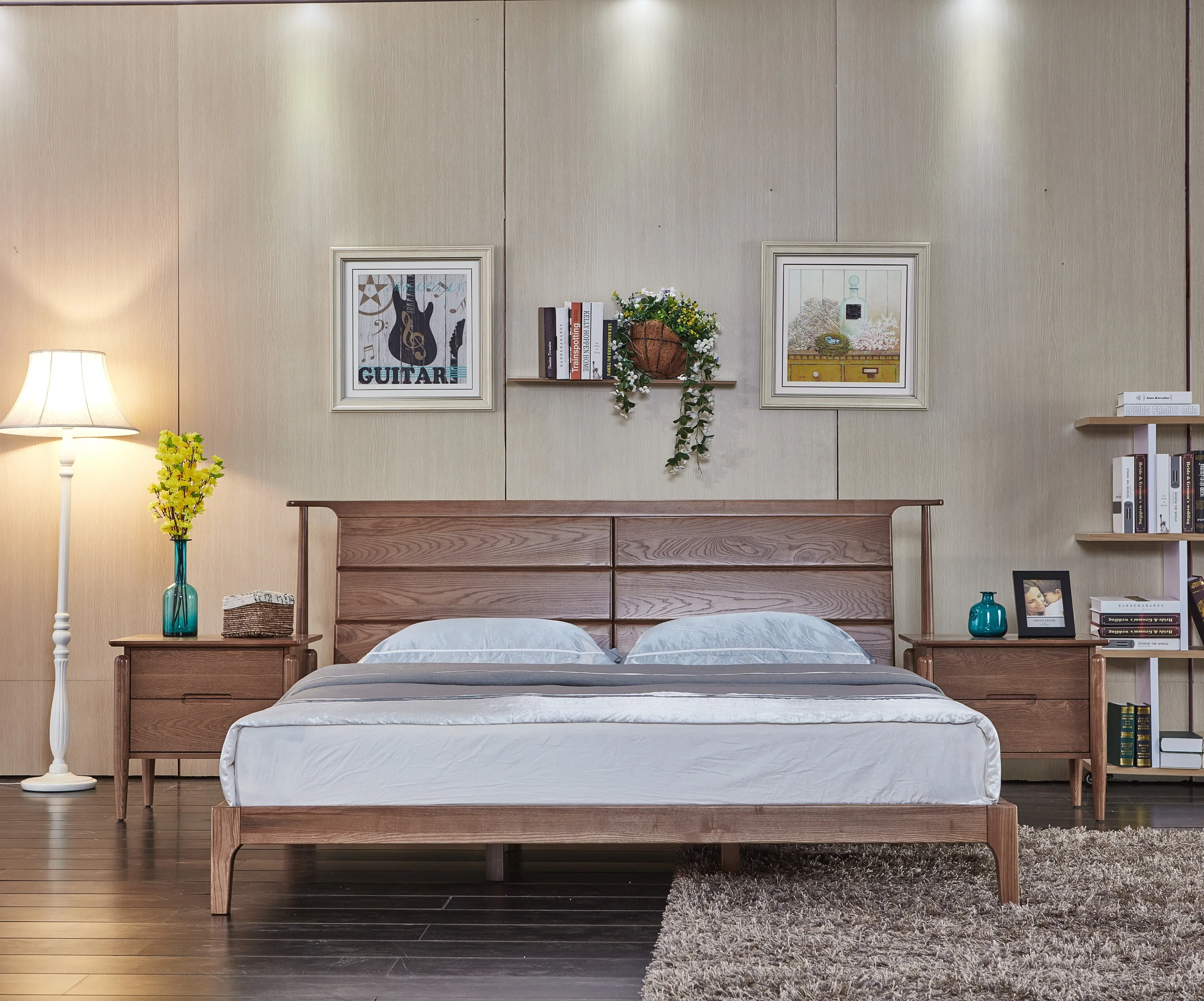 Diseños de cama doble de madera india de lujo y cajón lateral, muebles de habitación, cama de hotel y loft