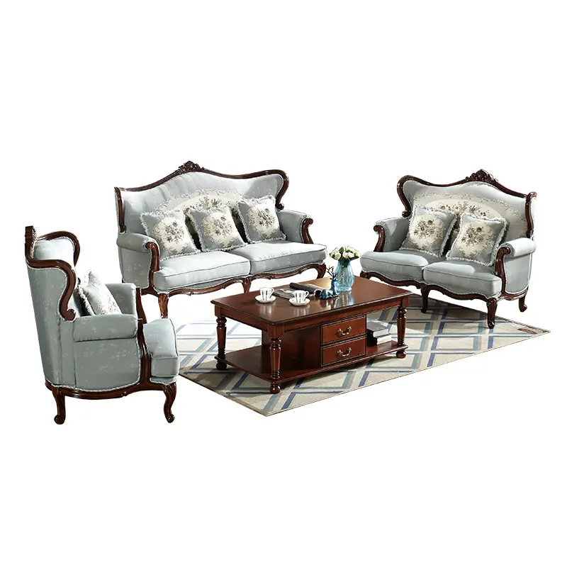 Unique Elegant Designs Solid Wood Living Room Furniture Fabric Sofa Set