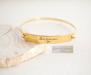 Mode benutzer definierte vergoldete gravierte Unterschrift Armband benutzer definierte Frauen Edelstahl Schmuck Bar Haken offenes Armreif Armband - Product Image 2