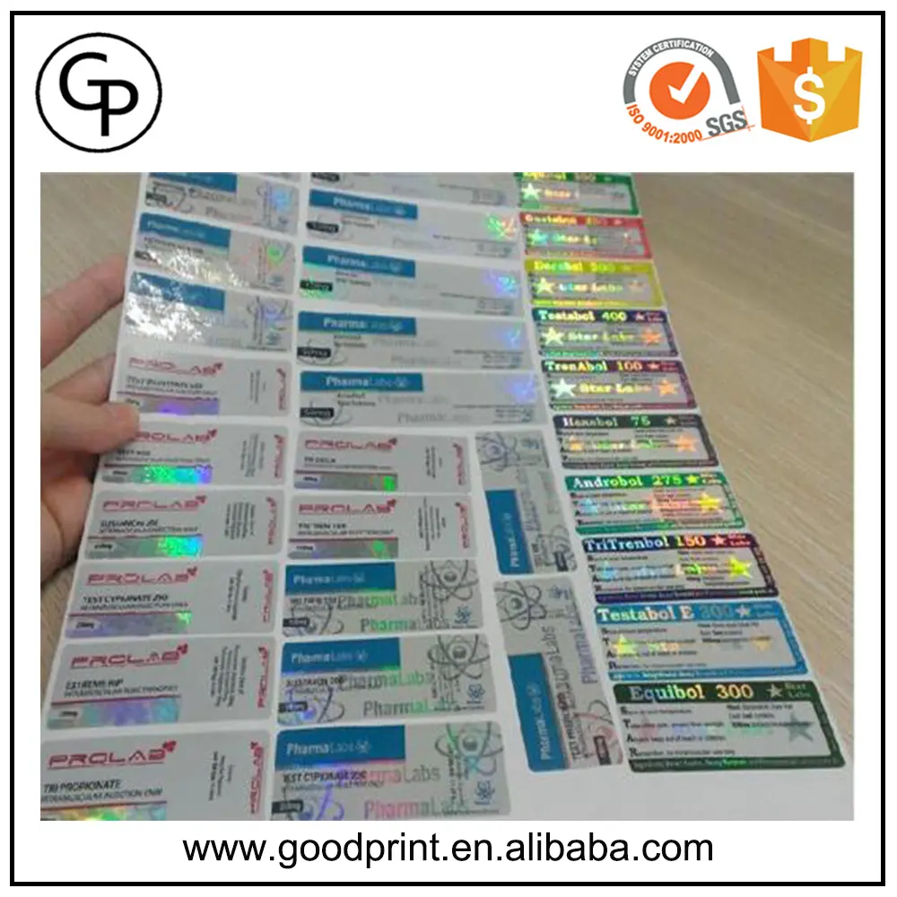 Custom brand logo laser foil 10ml vial hologram sticker for pharmaceutical labels