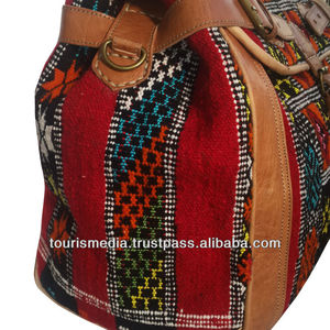 Fas kilim çanta el yapımı kilim ve hakiki deri çok renkli kilim halı - Product Image 2