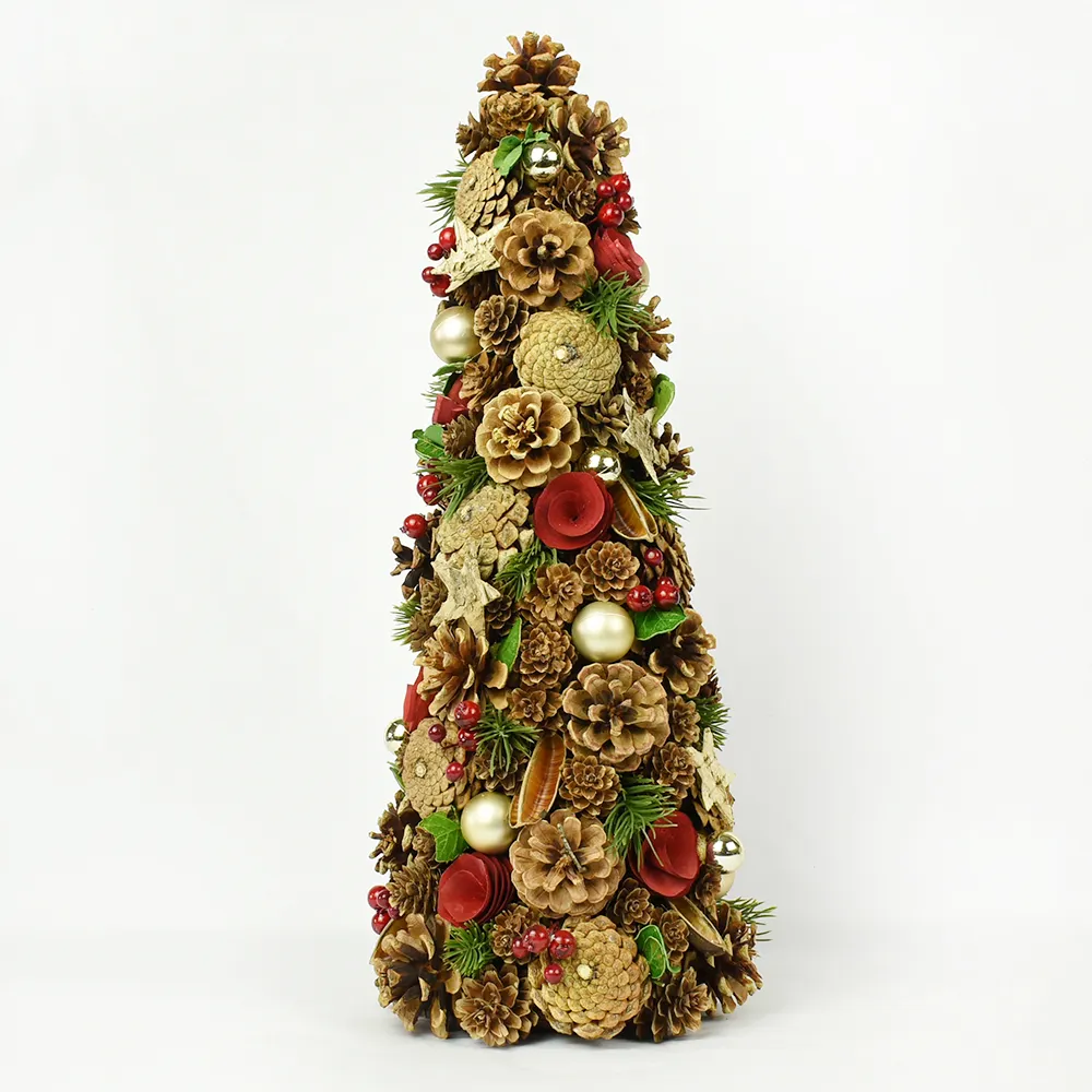 Pinha natural cones artesanais casa, enfeite de mesa árvore de natal com berloques vermelhas cone decoração