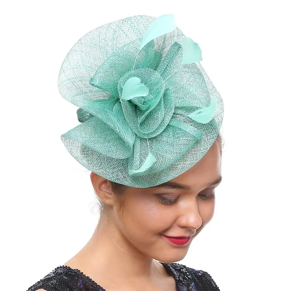 Fascinators Sinamay Flower Feathers Headband with Clip Tea Party Headwear for Women
