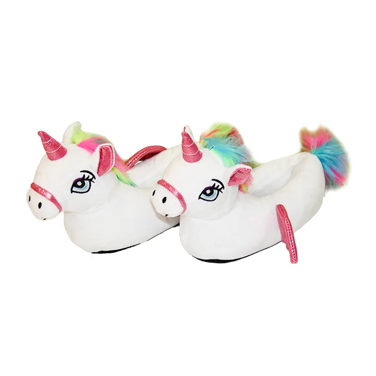 High Quality Brands Fur Cartoon Pattern Durable Unicorn Flying Horse Plush Toy Slippers Kids