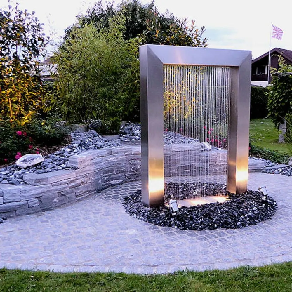 Modern metal arte aço inoxidável jardim água fonte exterior estátua paisagem exibição casa quintal decoração cachoeira escultura