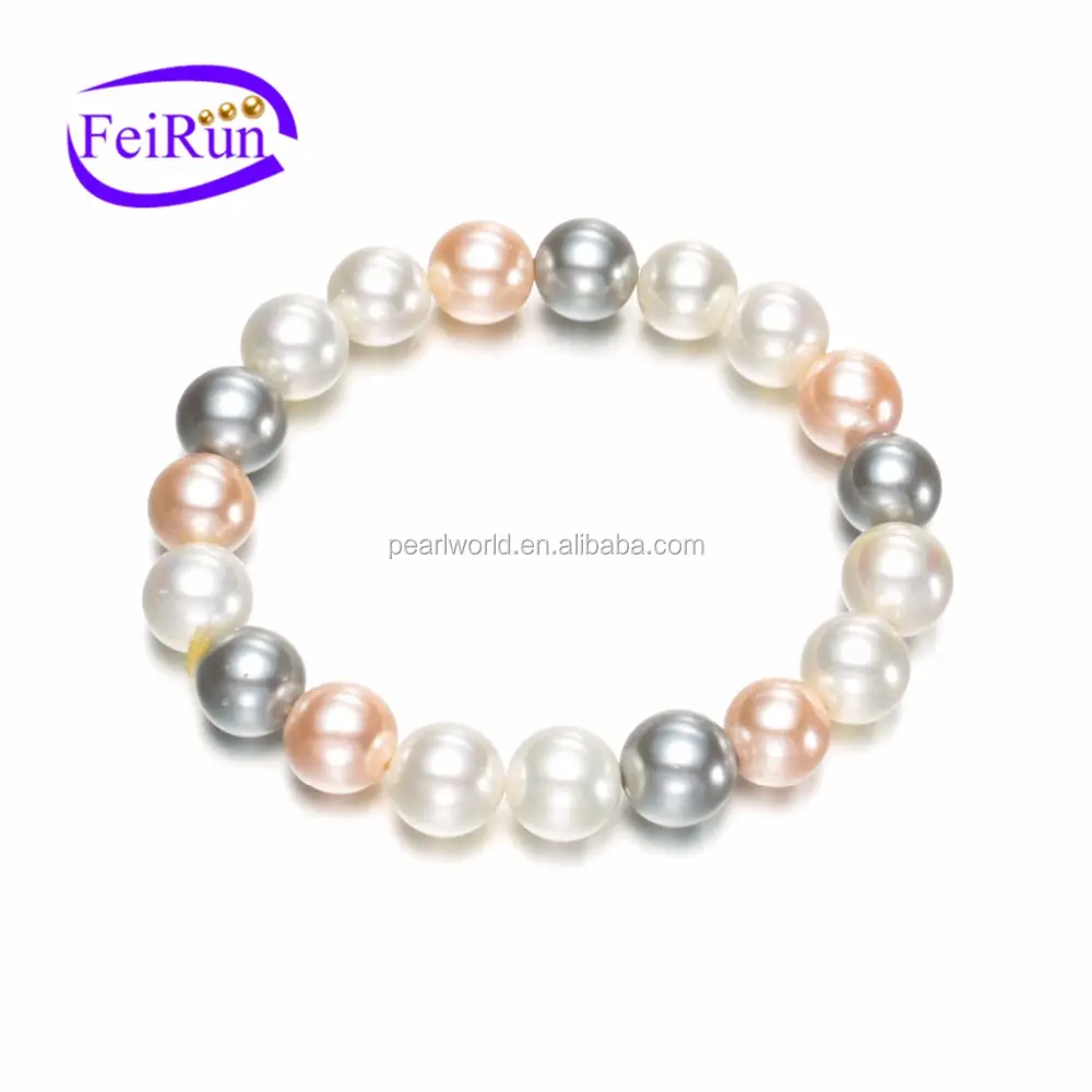 Feirunc 10mm couleur mixte pas cher prix coquille perle bracelet coquillage bijoux, stretch perle bracelet