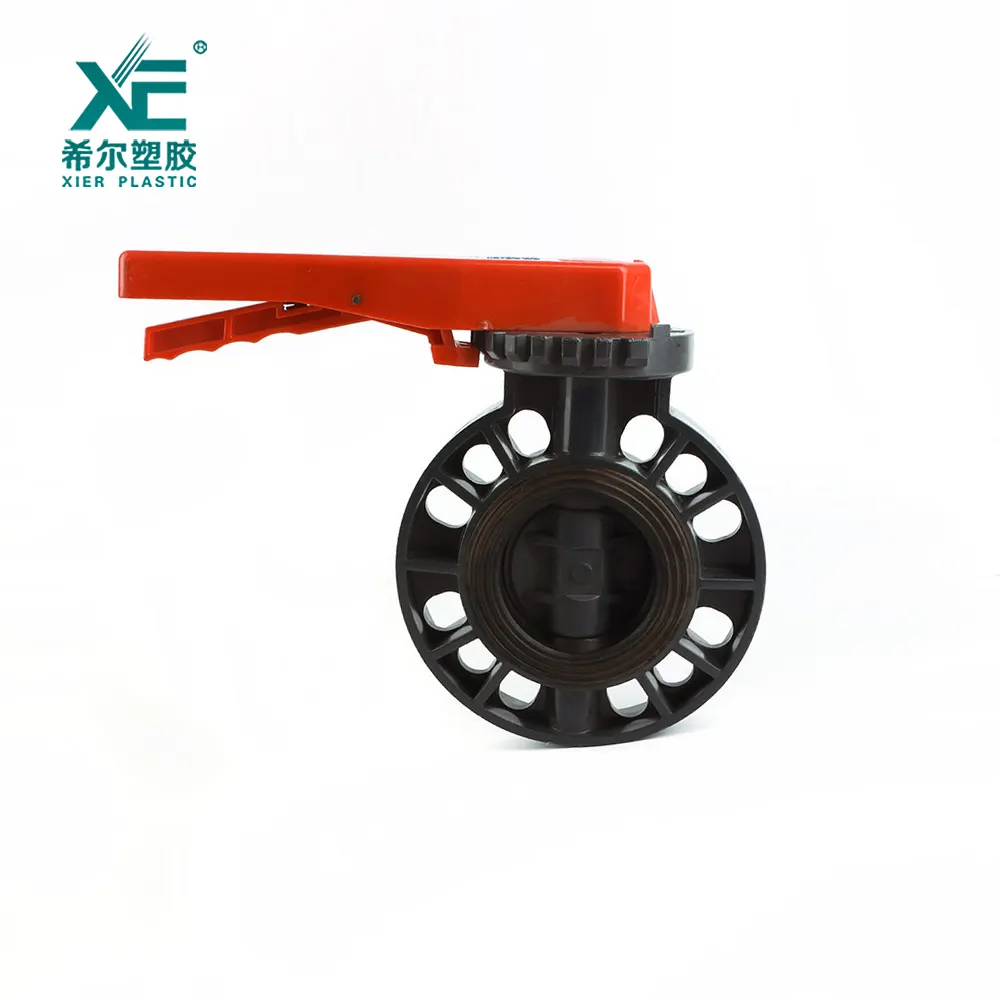 New design high quality pvc body red handle butterfly valve