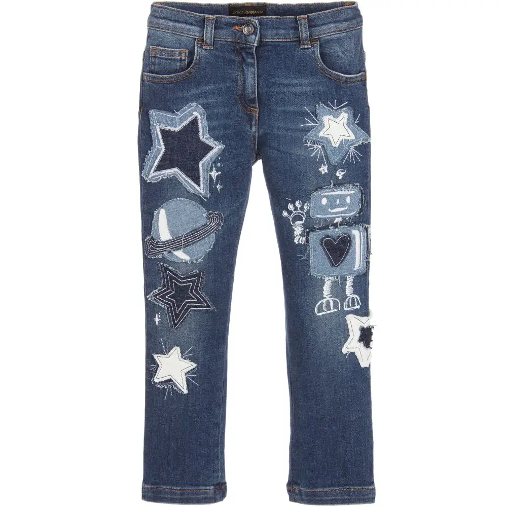 Jeans reto para meninas, tecido jeans casual estilo da moda