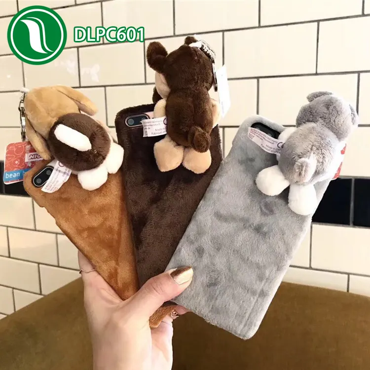 Accessories for iPhone 8 plus 3D Hairy Schnauzer Dog Case Hard Fur plush toy case for iphone 7 plus