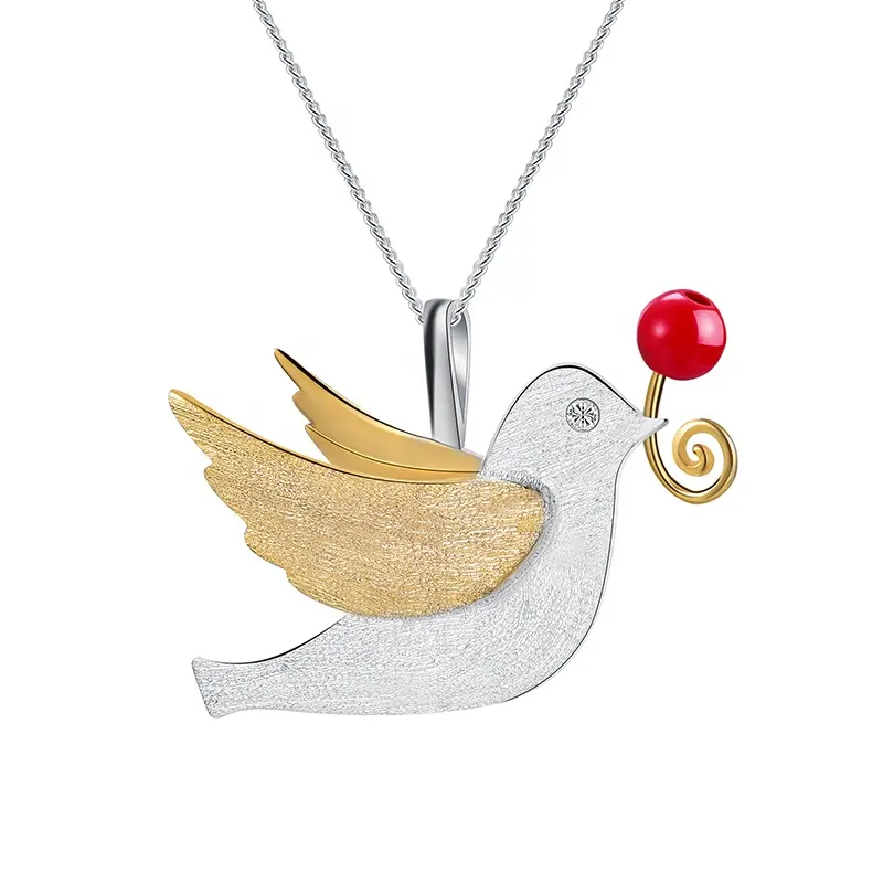 925 de plata esterlina creativo Flying Pigeon con frutas agua dulce perla colgante de joyería para las mujeres al por mayor