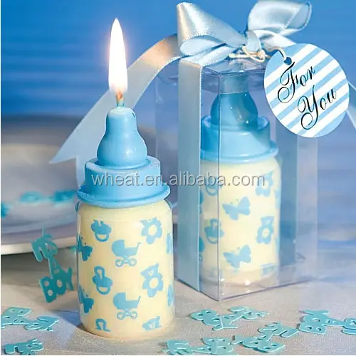 Blue Baby Bottle Candle Shower Favors