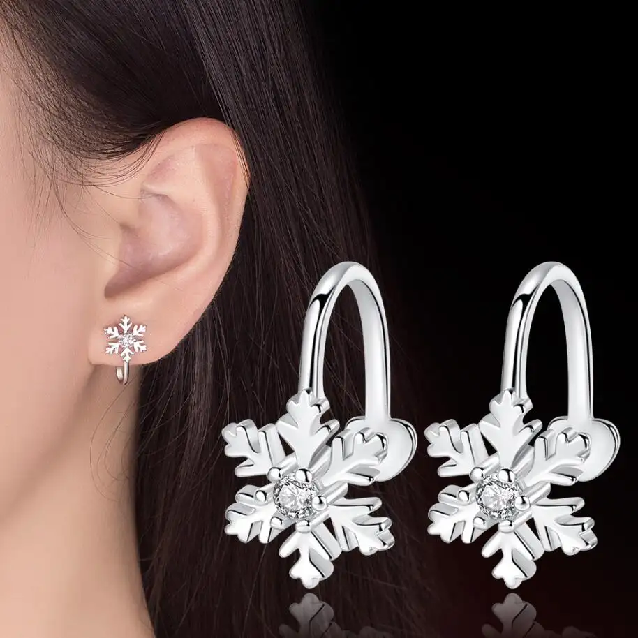 Flocon de neige oreille clip Mode Zircon Boucles D'oreilles De Noël