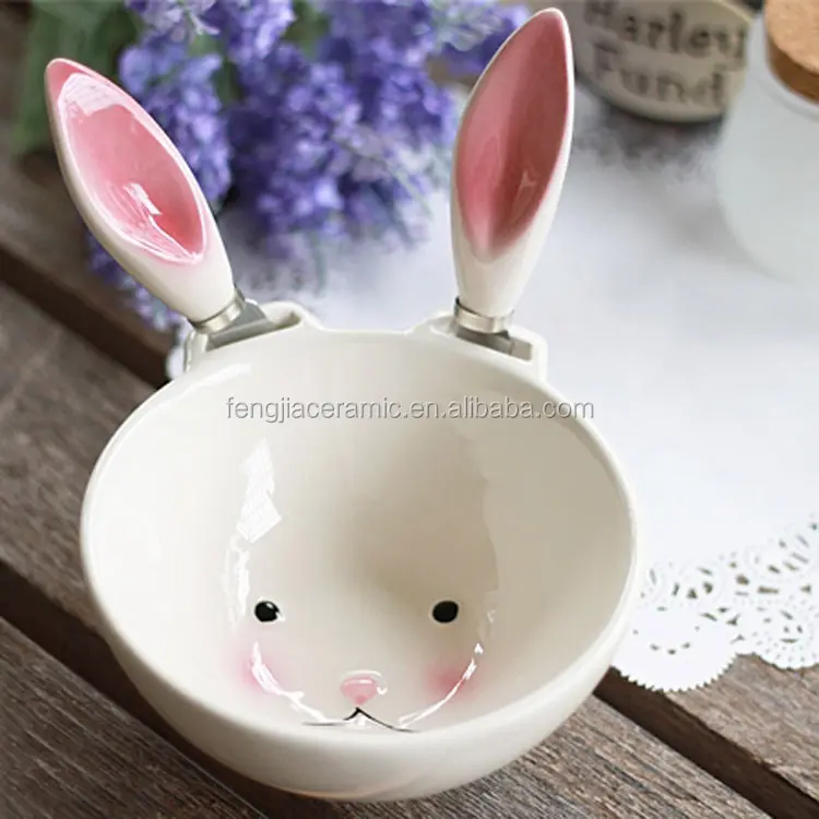 Bol créatif en forme de lapin blanc, en céramique, avec couteau à beurre, joli prix, 1 pièce