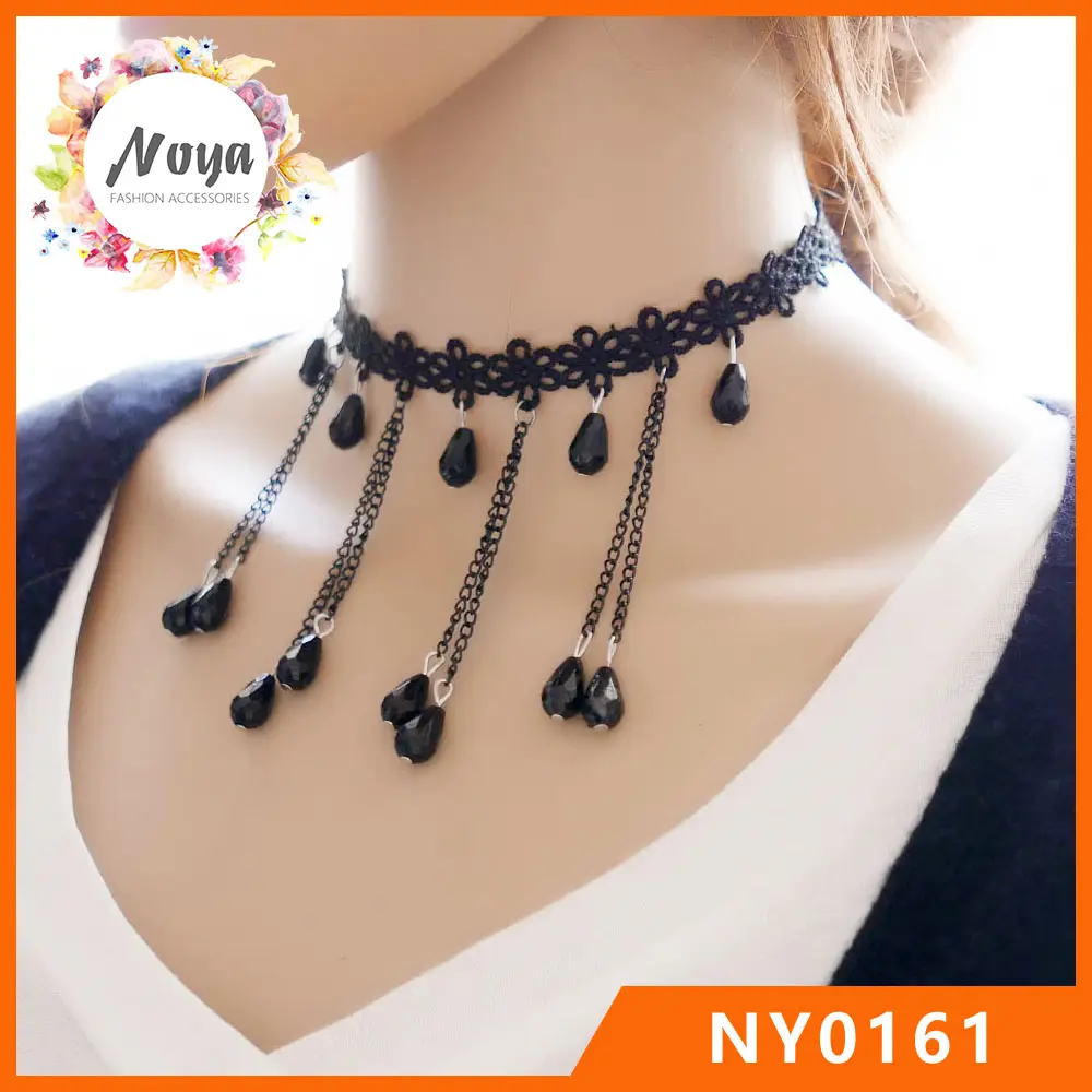 Elegante negro LACE choker collar, Gargantilla gótico con rhinestones