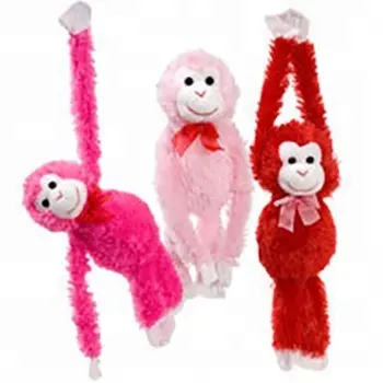 Brinquedo de macaco de pelúcia, rosa vermelho, braços longos, fofo e macio