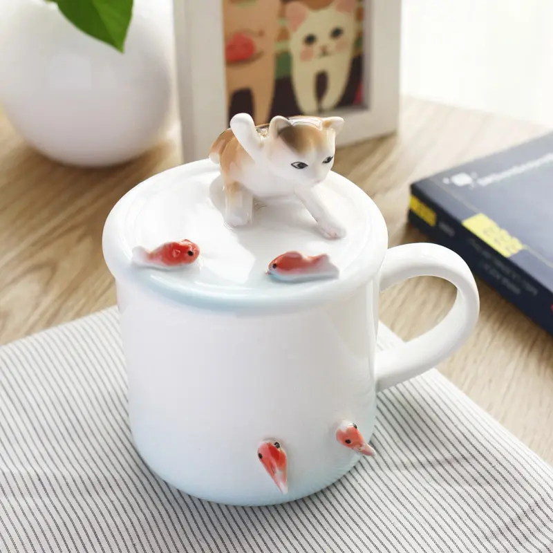 Criativo Bonito Animal Caneca de Cerâmica Com Tampa, Macaco Coelho Cão Gato Copos Caneca Xícara de Café