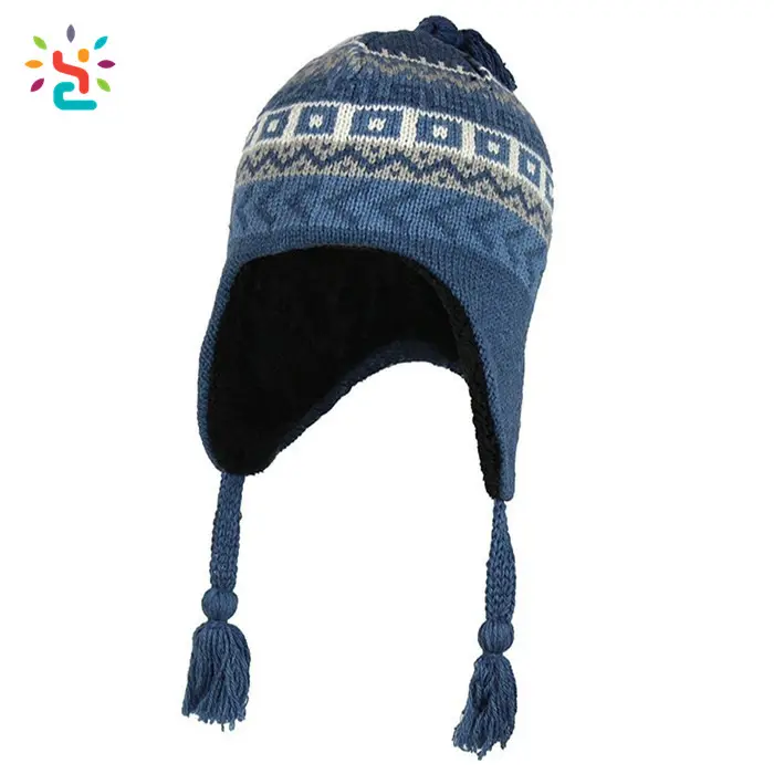 Bonnet de Ski personnalisé avec motif en tricot, bonnet à franges pour femme, chapeau Jacquard d'hiver en acrylique pour femme