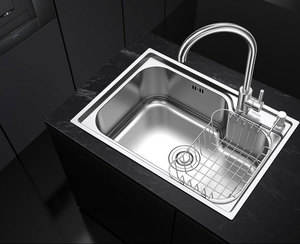 经济价格斯里兰卡双碗不锈钢厨房水槽与排水篮 - Product Image 3