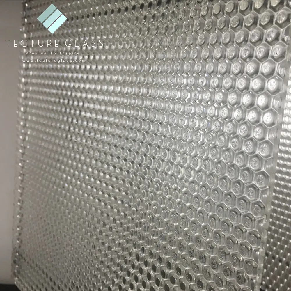 Tecture 8 Mm Sangat Jelas Honeycomb Pola Kaca Tempered Bertekstur Kaca untuk Layar Shower