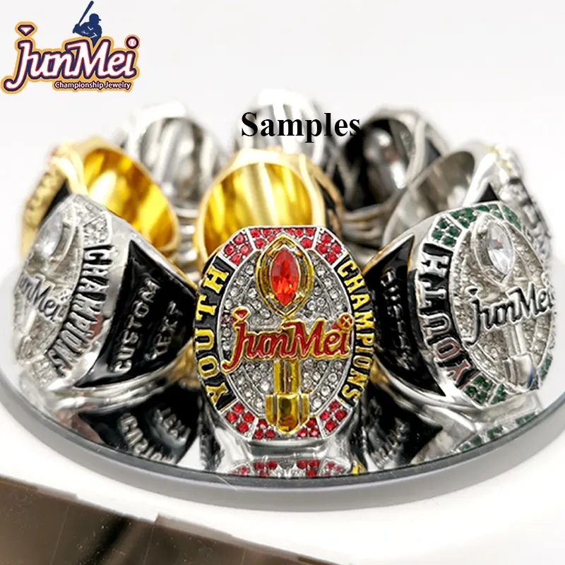 JunMei, fábrica store, logotipo personalizado, anillos de campeonato de fútbol juvenil para torneo infantil de plata y oro para equipos de EE. UU.