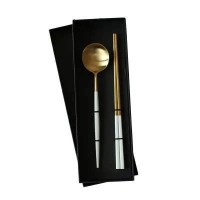 Colher hashi quadrada de titânio dourado, talher de metal em aço inoxidável 304