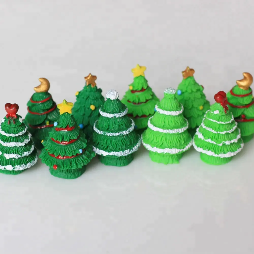 Resin Christmas Trees Figures Miniature Garden Figurine Dolls House Toys DIY Micro Landscape Accessories Wholesale