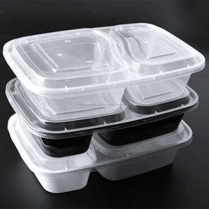 1000 mlのBPA無料食品グレードプラスチック食事準備容器2コンパートメント弁当箱