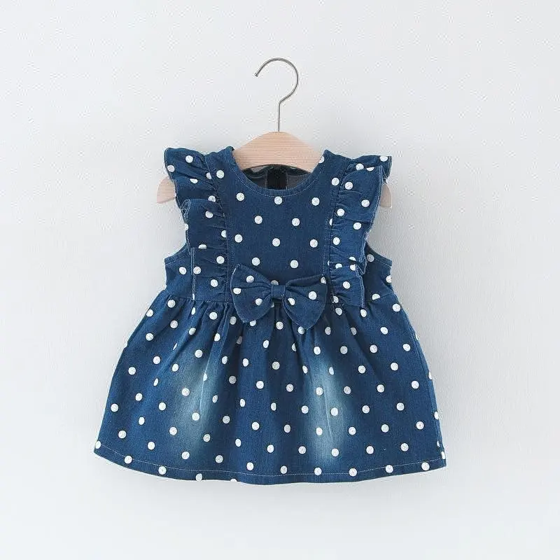 Robe en denim pour filles, tenue mignonne pour enfants, filles, à pois, nouveau modèle, été