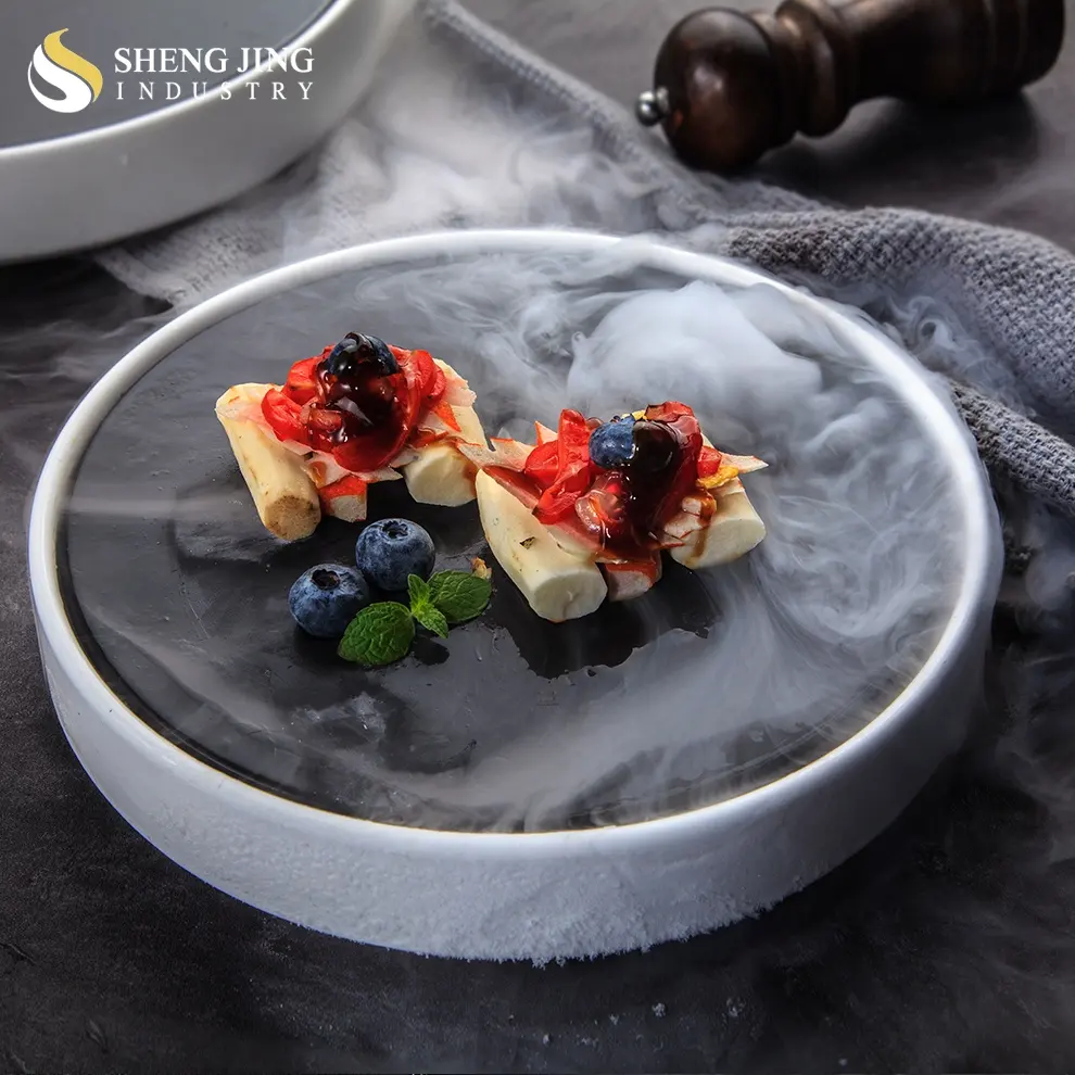 Shengjing-vajilla de cerámica japonesa y coreana para Hotel, plato Sashimi negro de 9 "y 11", bandeja de hielo seco de porcelana