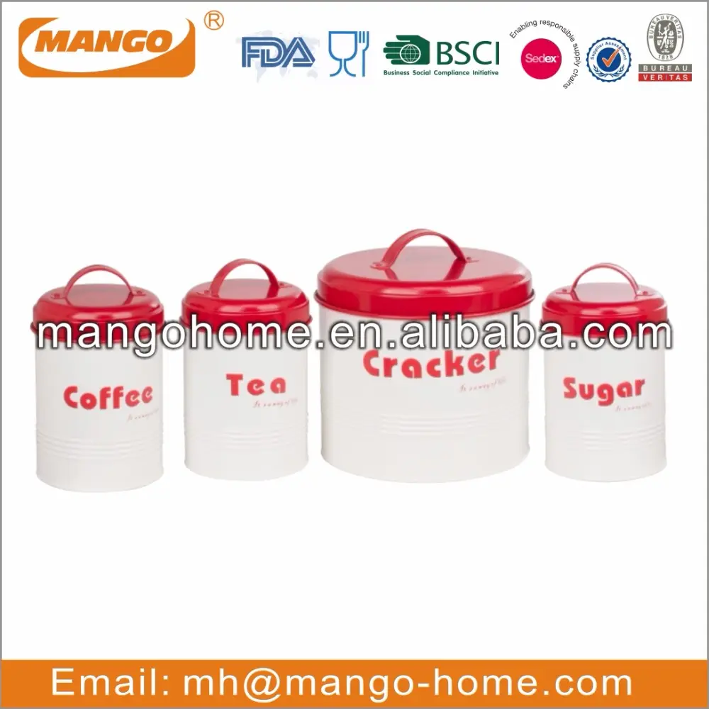 Wholesale Oval Metal Warn Color Biscuit Tea Coffee Sugar Canister Set With Lid