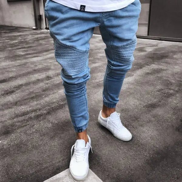 Calça jeans masculina skinny, elástica