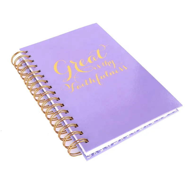 Gold Stamping Logo A5 Size Spiral Bound Hard Cover Notebook With Ruled Lines Printing Inner