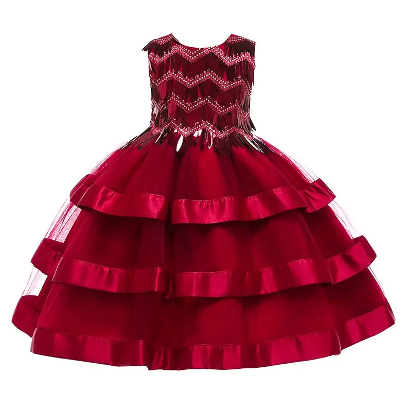 Vestido infantil moderno para meninas, vestido de festa de aniversário com lantejoulas