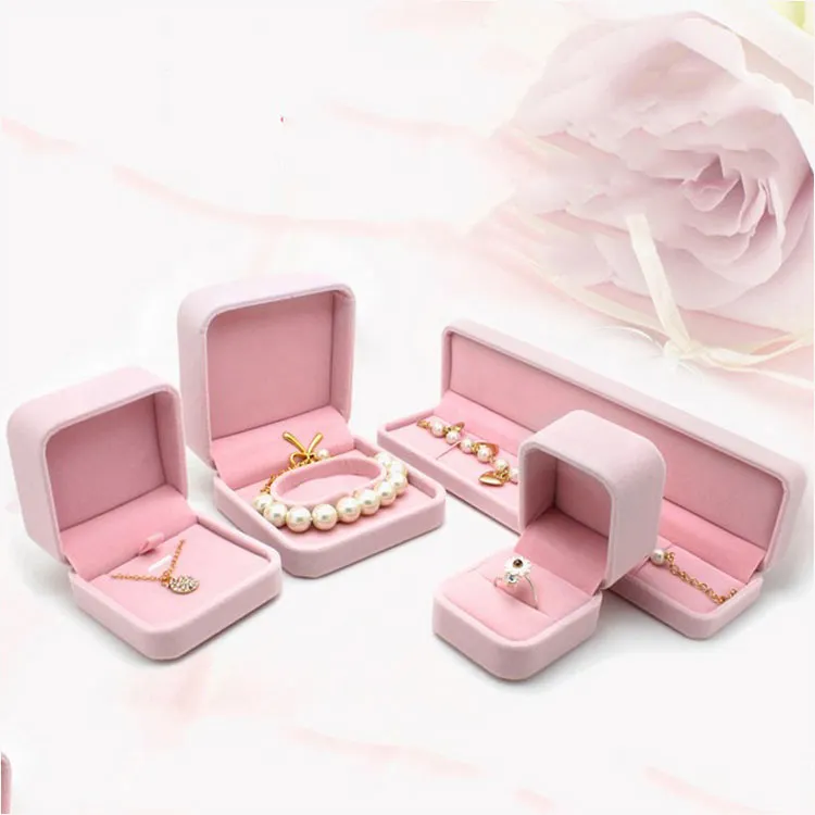 Fabrication En Gros Personnalisé Rose Flocage Velours Boîte à Bijoux