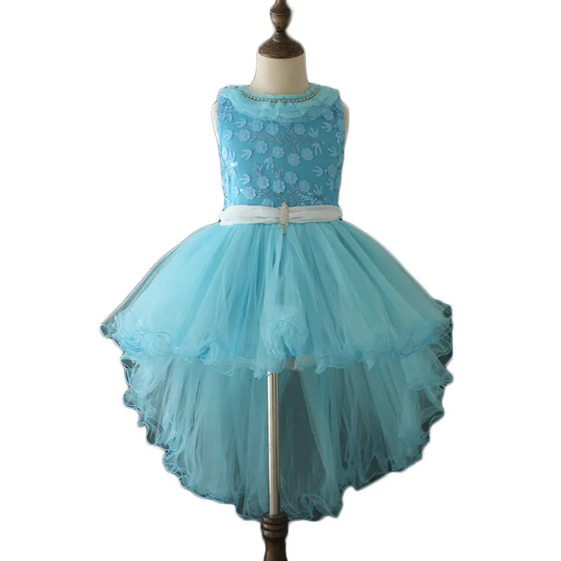 Robe de la reine des neiges pour Halloween, bleu ciel, fête de danse princesse paillettes devant court dos Long enfants de 10 ans fille d'été moyen