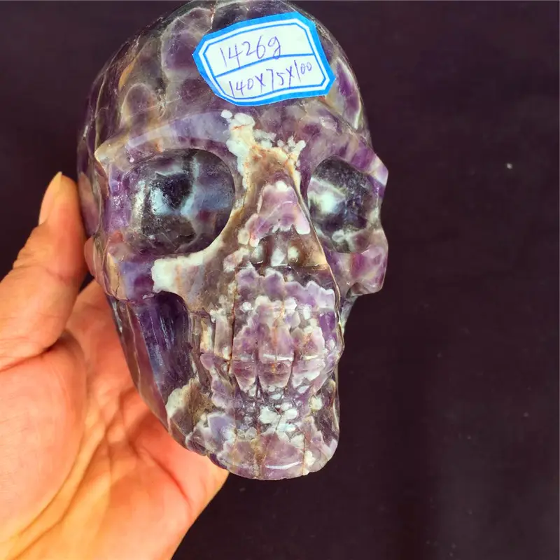 Púrpura cráneos de cristal amatista sueño talla cráneos para venta