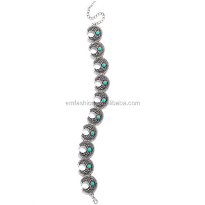 Vintage Retro Bohemia Style Blue Turquoise Alloy Choker Necklace Fashion <strong>Chains</strong> Jewelry