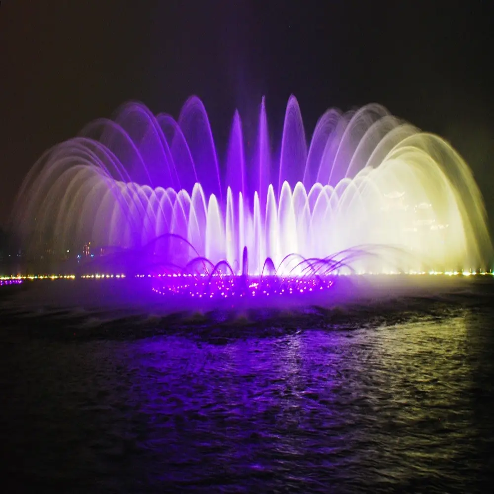 Grande fontana di acqua di Dancing di musica illuminata decorativa magica all'aperto sul lago